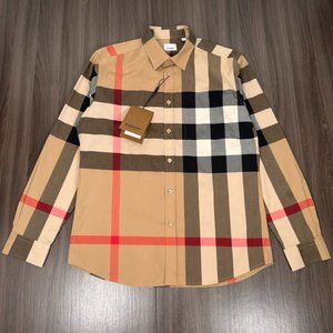 NWT size:M Burberry classic plaid stretch cotton poplin long-sleeved shirt